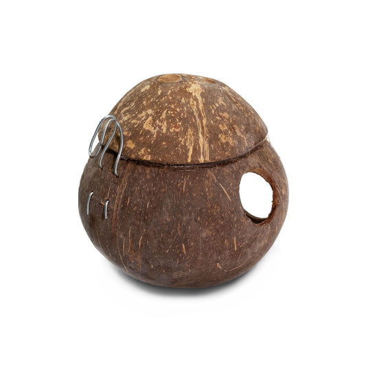 Casita para aves de coco natural - con gancho - 13 cm