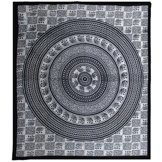 Doppelsteppdecke aus Baumwolle + Wandteppich – Affe – Elefanten-Mandala