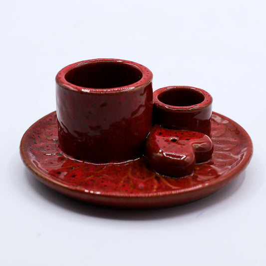 Palo Santo Stick und Räucherstäbchenhalter – Mandala – Rot mit herzförmigem Glitzer