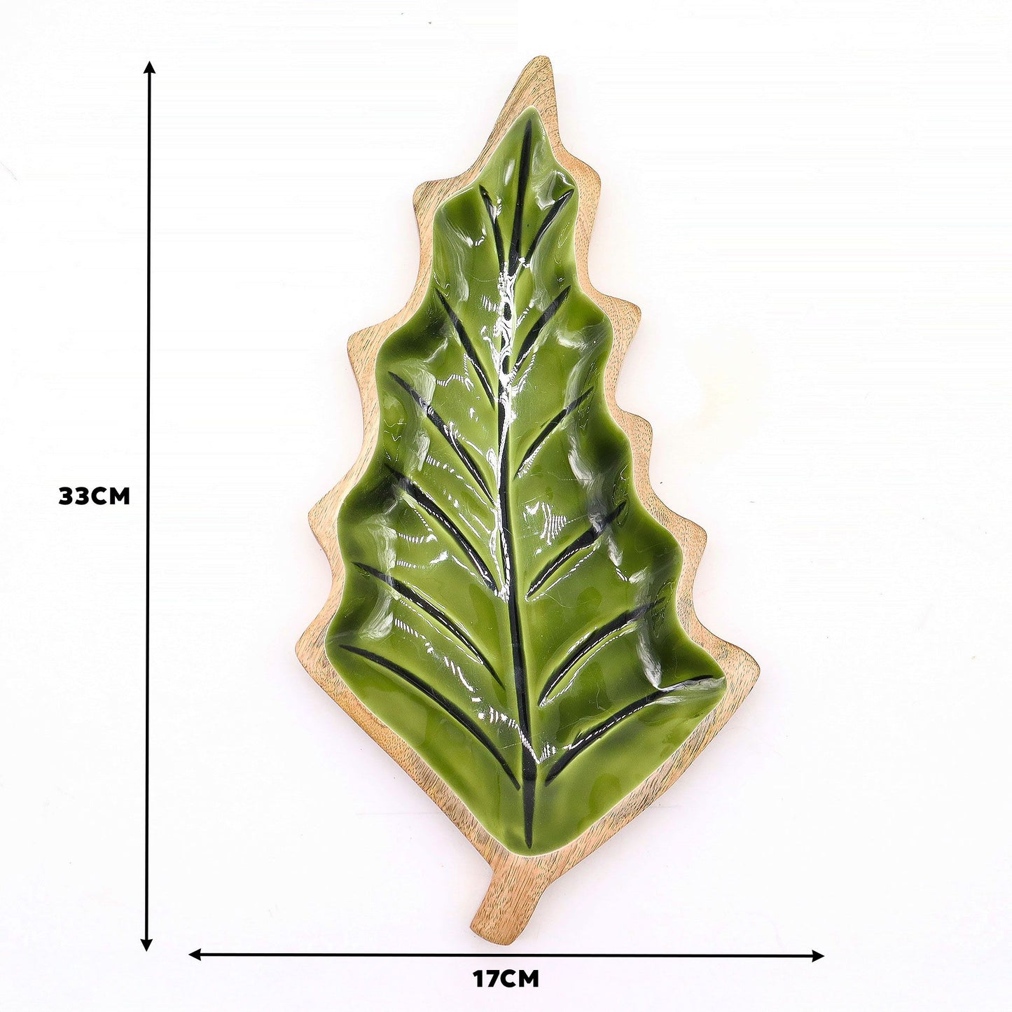 Lost in the Woods - Holzschale mit glasierten Blättern - 33 x 17 cm