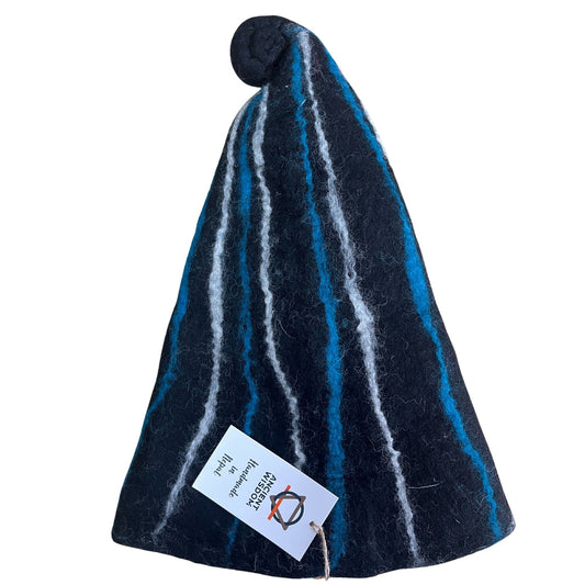 Sauna-Zaubererhut aus Filz – Schwarz-Blaue Streifen