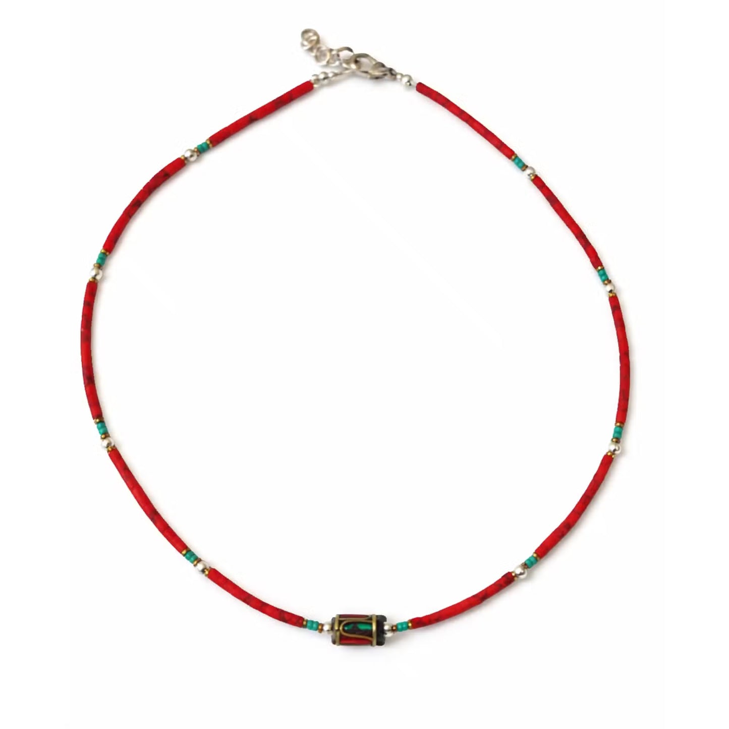 Collar nepalí de gemas extrafinas - Coral Tribal Bead