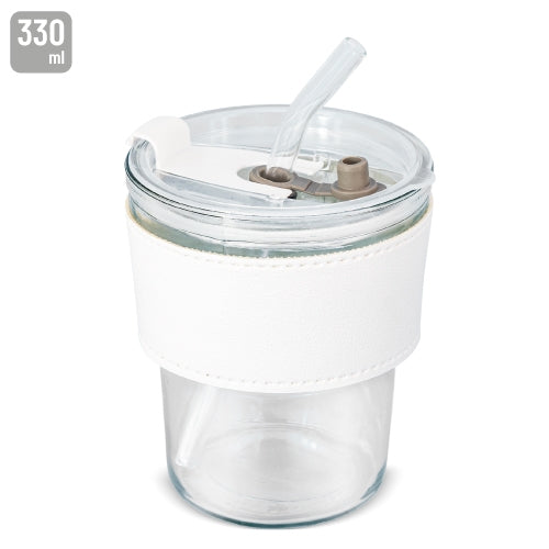 330 ML GLASBECHER MIT STROHHALM "DELICATESSEN"