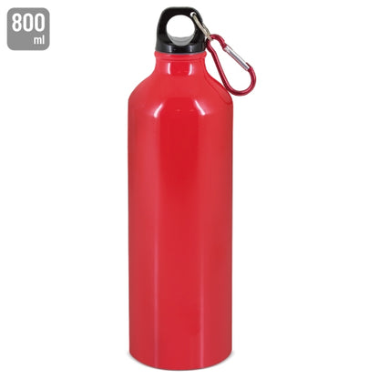 Bouteille en aluminium avec mousqueton 800 ml. Rouge