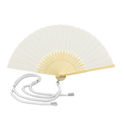 Abanico Bambú Tela Blanco