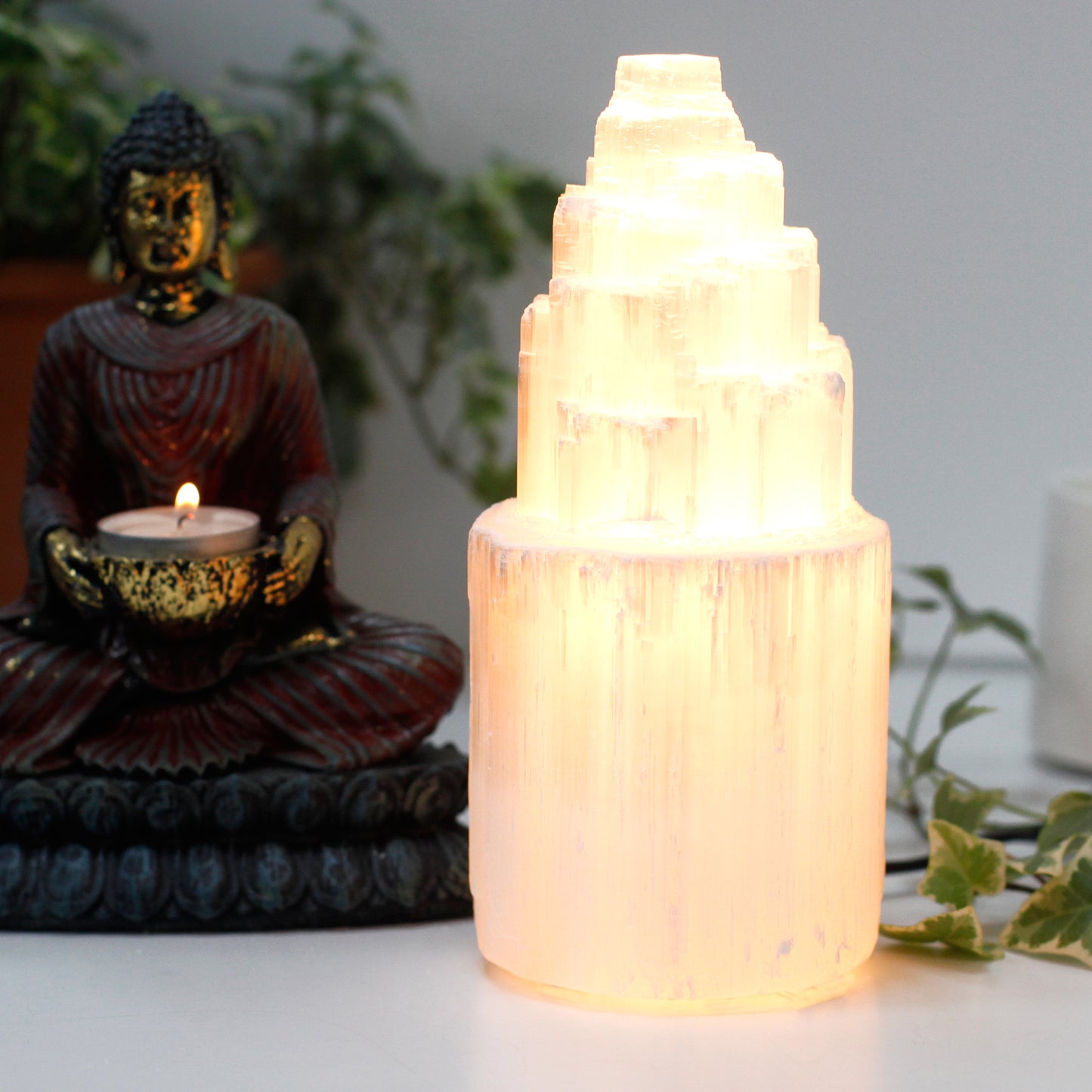 Natürliche Selenit-Turmlampe – 20 cm