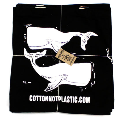 Bolsa Algodón Negro 8oz Ballenas Blancas 38x42cm