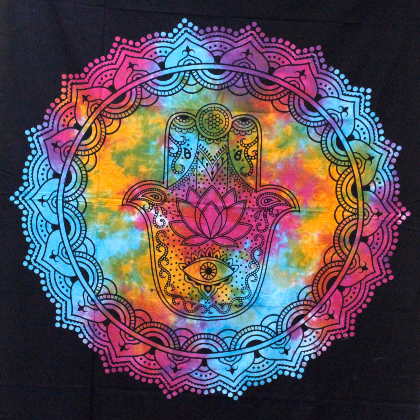 Doppelte Baumwollsteppdecke – Schwarze Hamsa