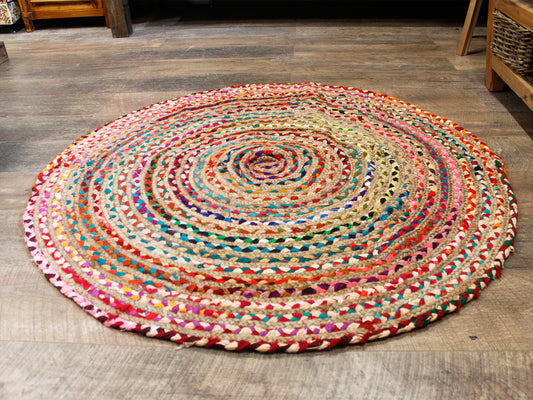 Runder Teppich aus Jute und recycelter Baumwolle - 120 cm