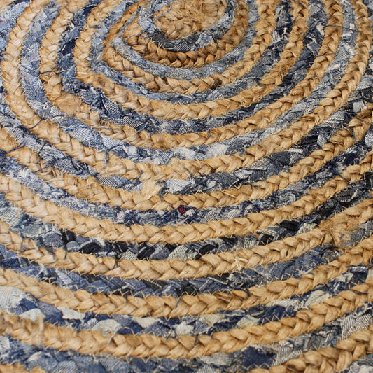 Runder Teppich aus Jute und recyceltem Denim - 90 cm