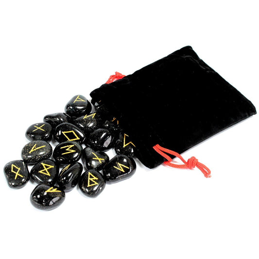 Indisches Runenset in Taschen - Schwarzer Onyx