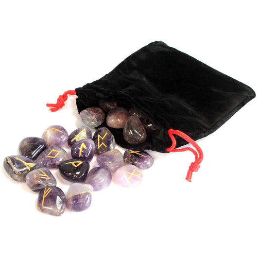 Indisches Runenset im Beutel - Amethyst