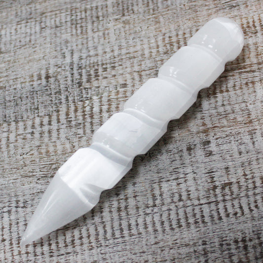 Selenit-Spiralstab – 16 cm (beide Enden spitz)