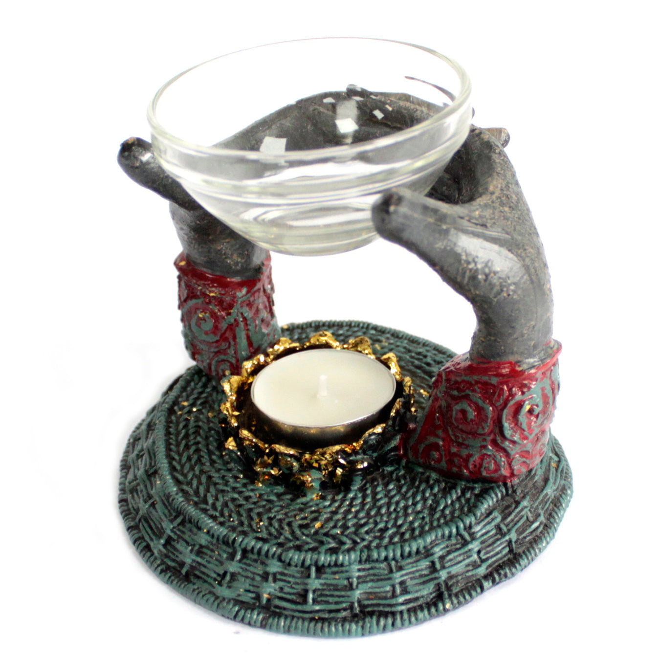 Antiker Buddha - Ölbrenner mit Handopfer