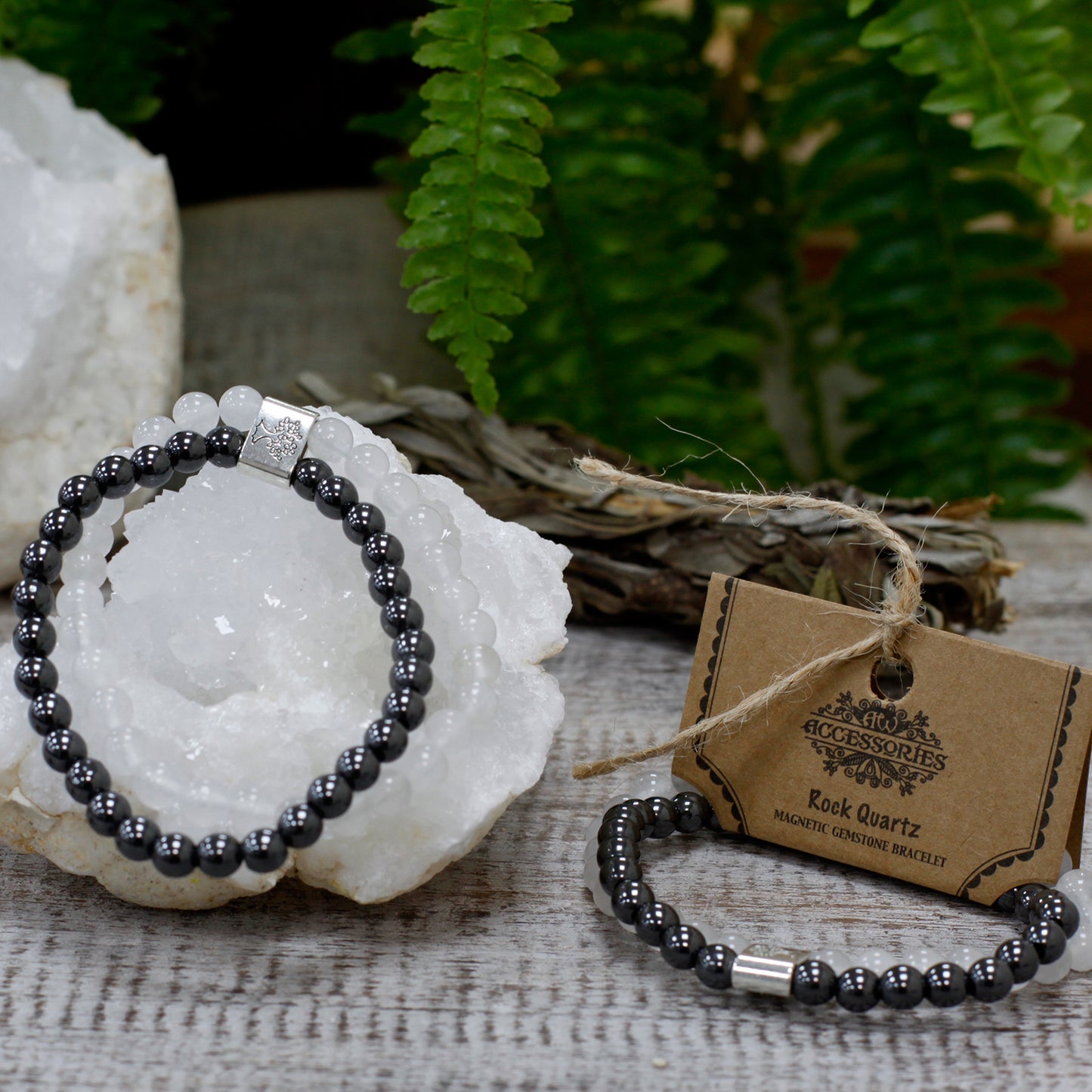 Magnetisches Edelsteinarmband - Weißer Quarz