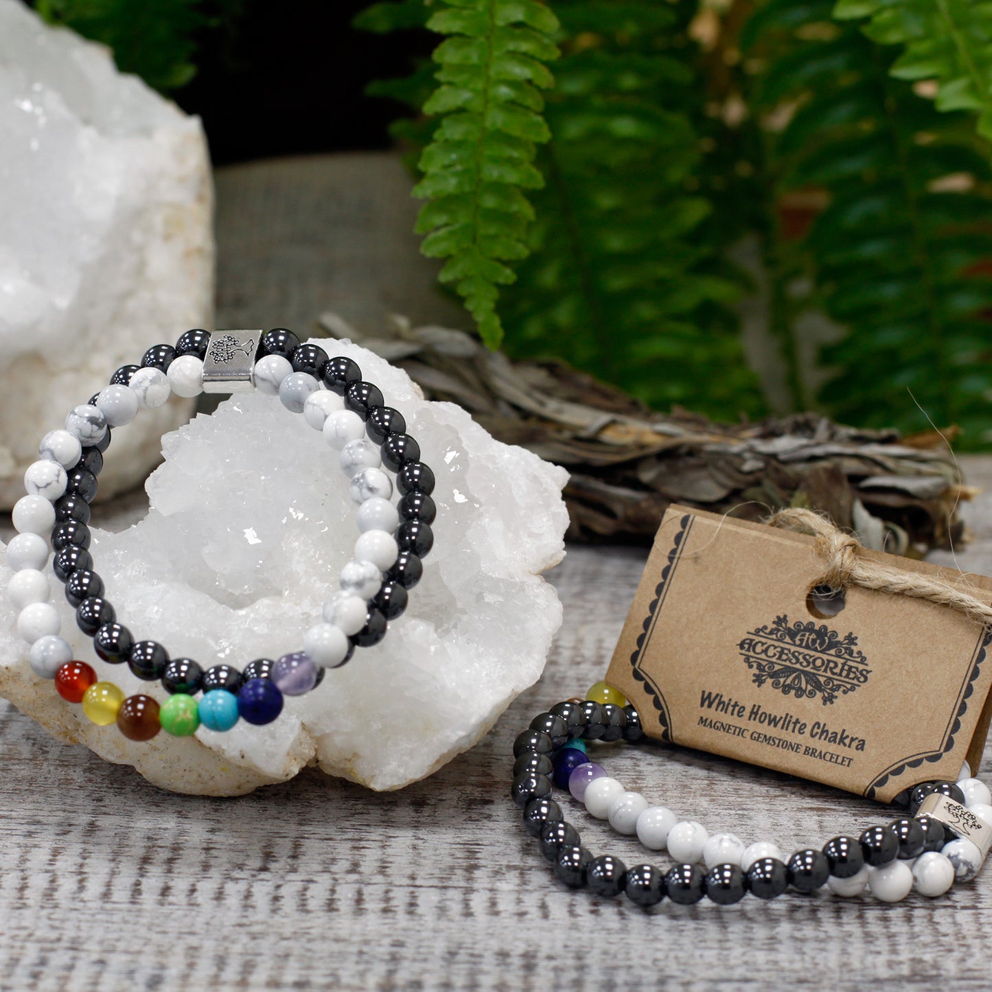 Magnetisches Edelsteinarmband - Weißes Howlith-Chakra
