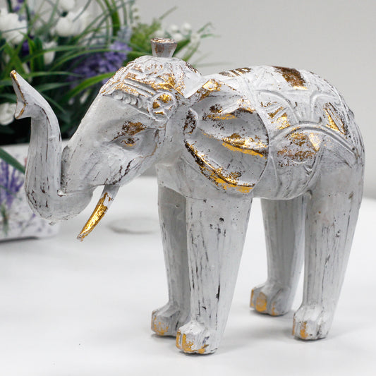 Geschnitzter Elefant aus Holz - Weißgold