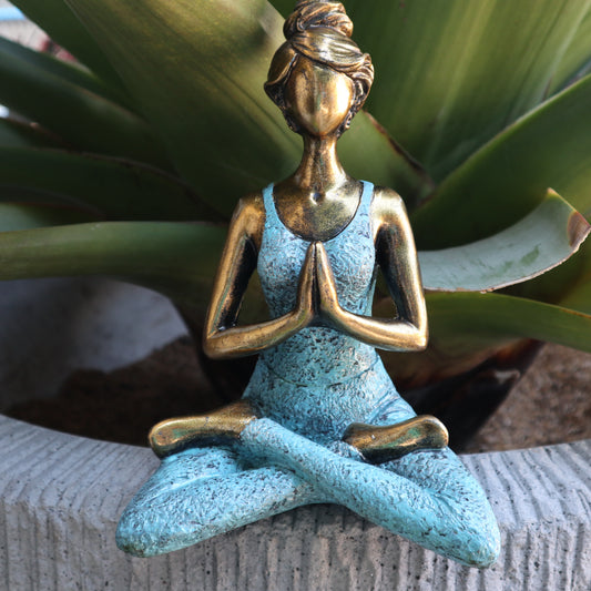 Yoga Lady Figur - Bronze &amp; Türkis 24cm