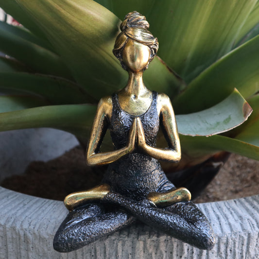 Yoga-Dame-Figur – Bronze &amp; Schwarz, 24 cm