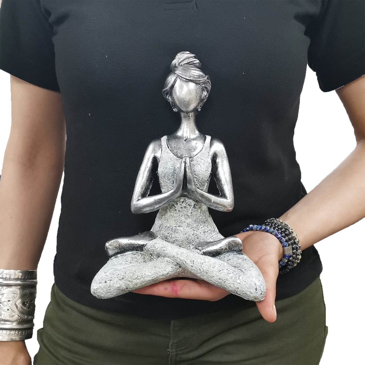 Yoga Lady Figur - Silber &amp; Weiß 24cm