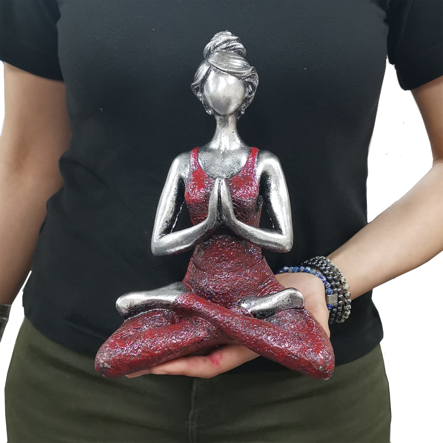 Yoga Lady Figur - Silber &amp; Bordeaux 24cm