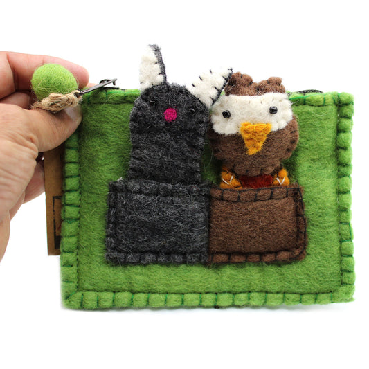 Tasche mit Fingerpuppen - Eule und Kätzchen