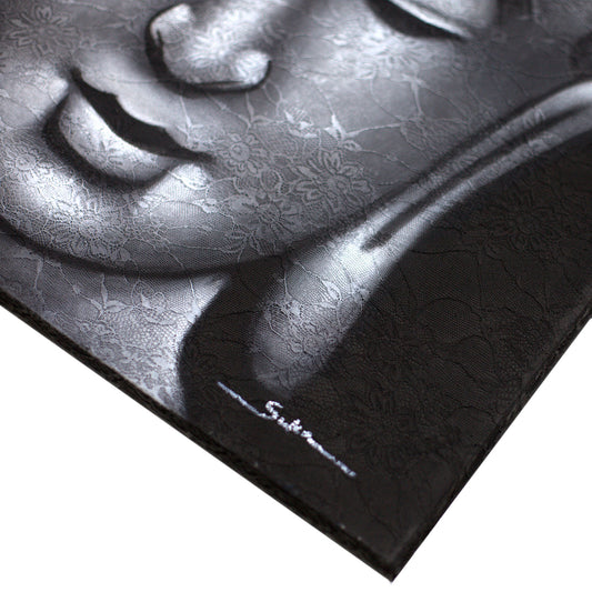 Buddha-Gemälde – Detail aus grauem Brokat