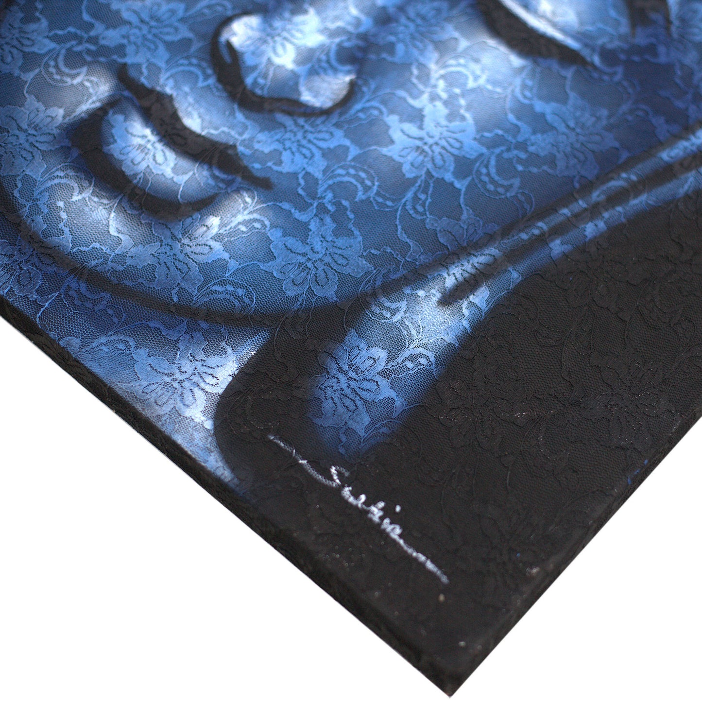 Buddha-Gemälde – Detail aus Brokat in Blau