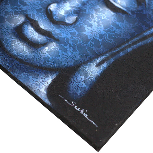 Buddha-Gemälde – Detail aus Brokat in Blau