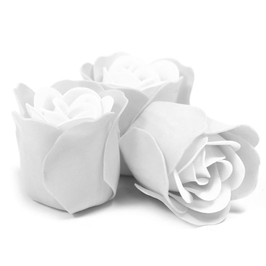 3er Set Seifenblumen in herzförmiger Box - weiße Rosen