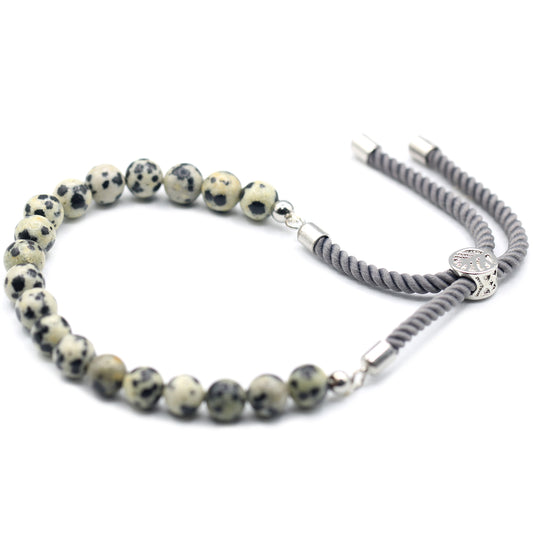 Graues Fadenarmband mit Dalmatiner-Jaspis