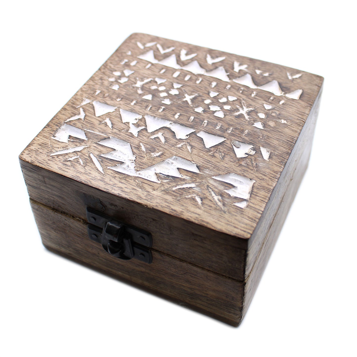 Weiße Holzbox - 4x4 Pillendose im slawischen Design