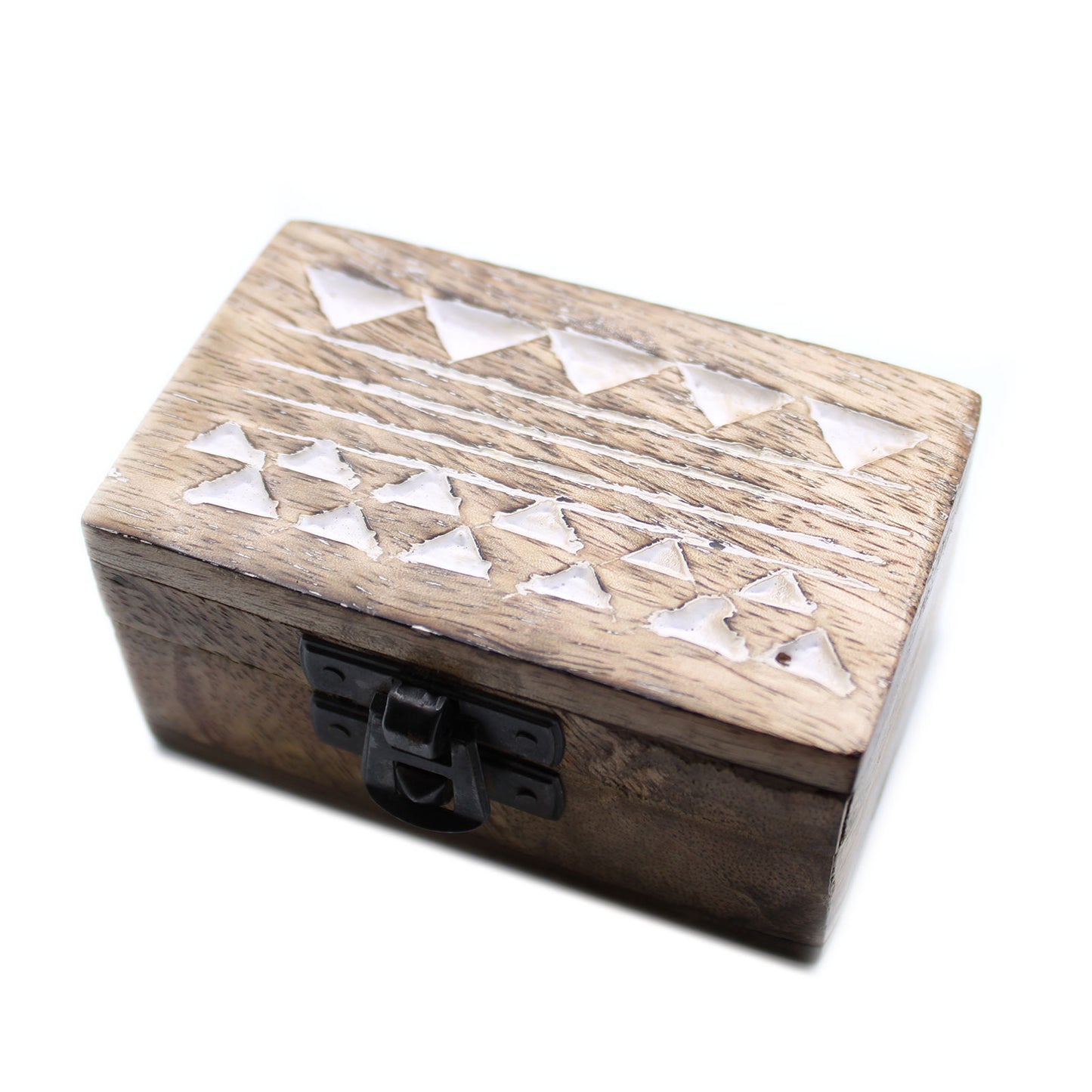 Weiße Holzbox - 3x1,5 Pillendose im Azteken-Design