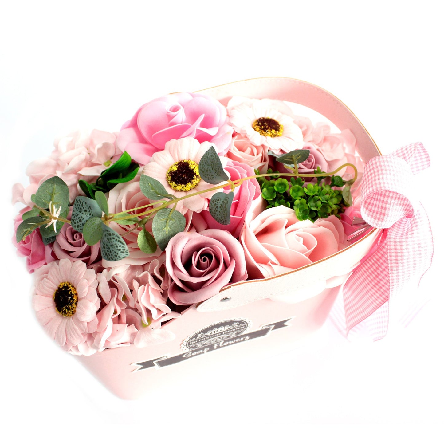 Korbstrauß aus Seifenblumen - rosa