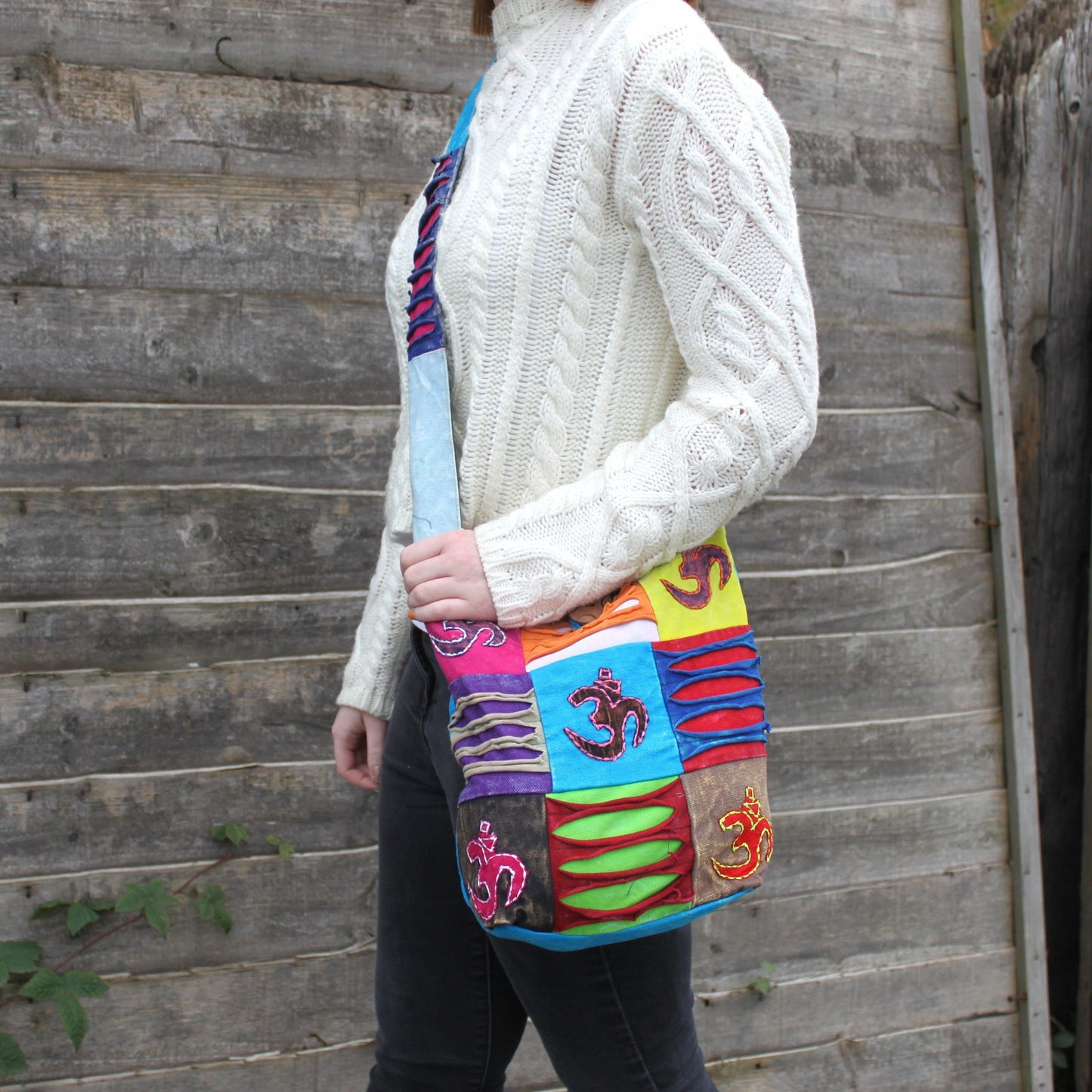 Ethnische Tasche im Hippie-Stil - Blaugrün / Om