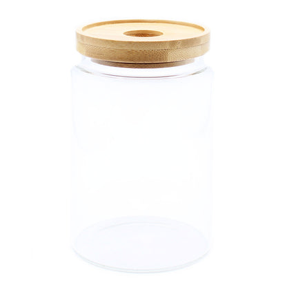 Bote de Cristal con Tapa de Bambú - 15cm