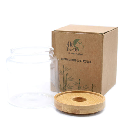 Bote de Cristal con Tapa de Bambú - 10cm