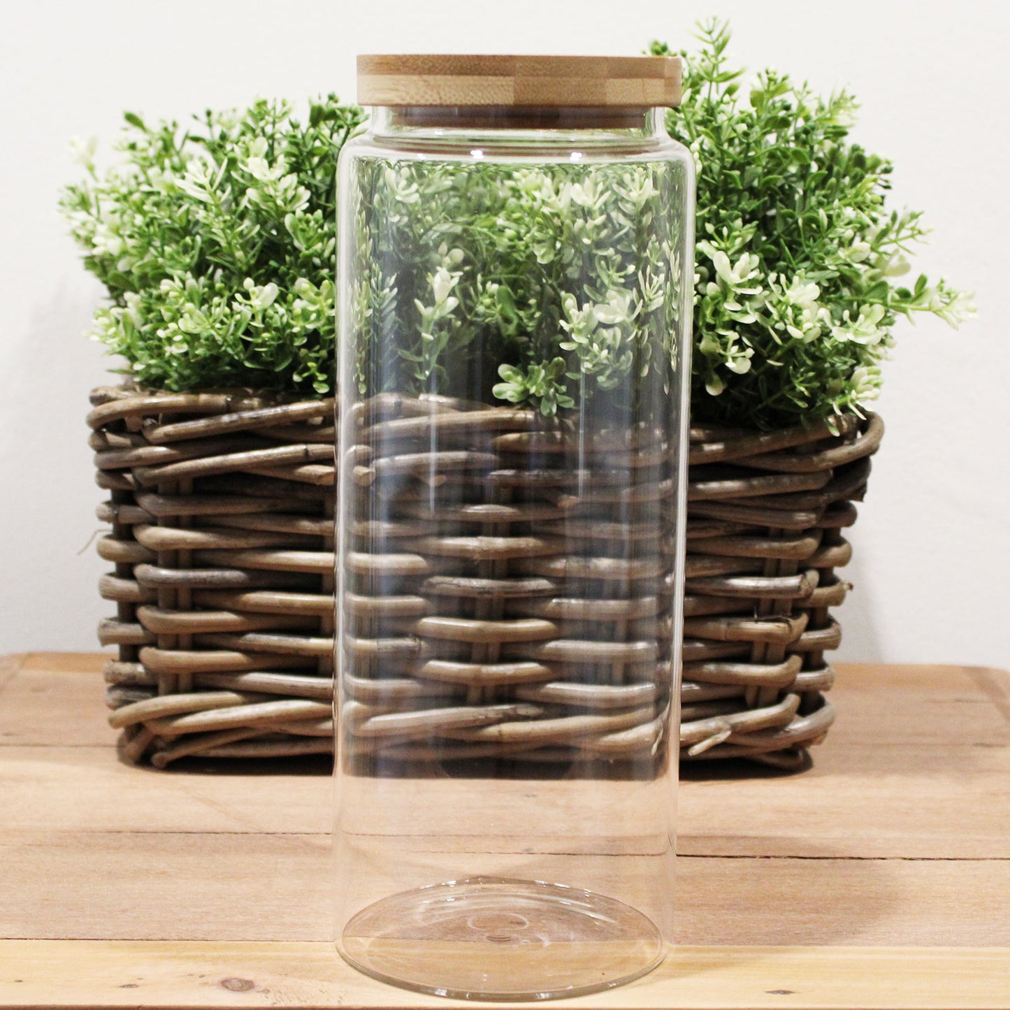 Glasgefäß mit Bambusdeckel - 25cm