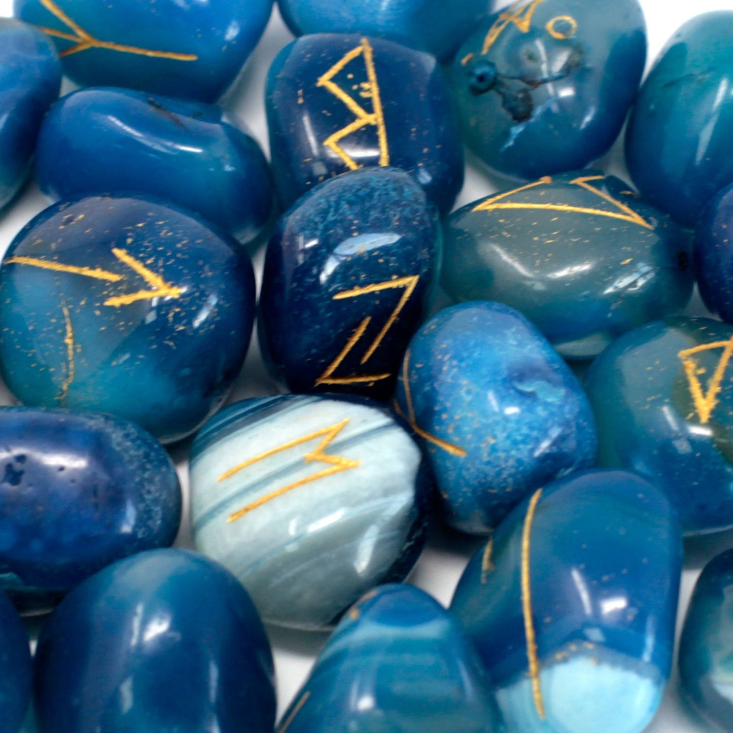 Indisches Runenset in Beuteln - Blauer Onyx