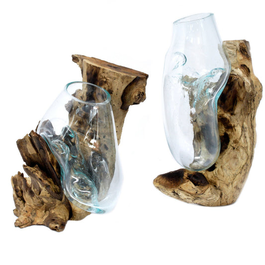 Geschmolzenes Glas auf Holz - Hängende Schale