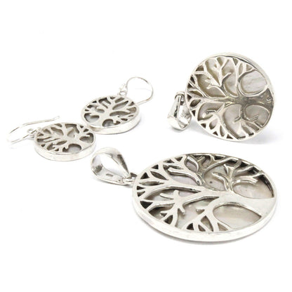 Pendientes Plata Árbol Vida 15mm Madreperla