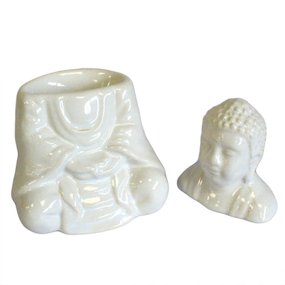 Quemador de Aceite Buda Sentado Blanco