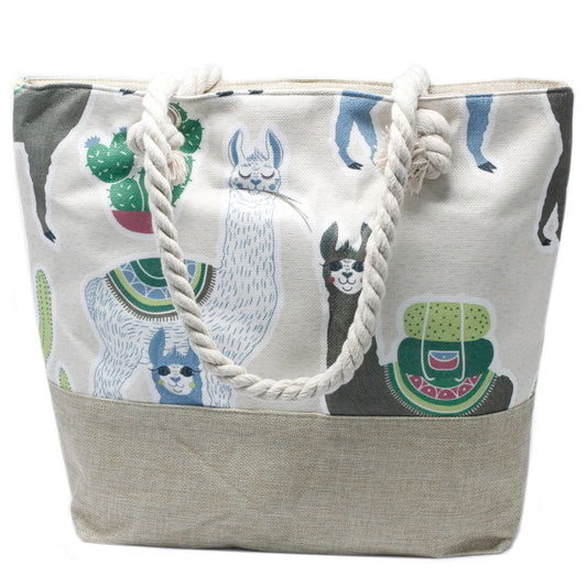 Shopper-Tasche mit Seilhenkel - Lamas