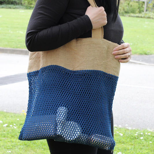 Netztasche aus reiner weicher Jute und Baumwolle - Denim