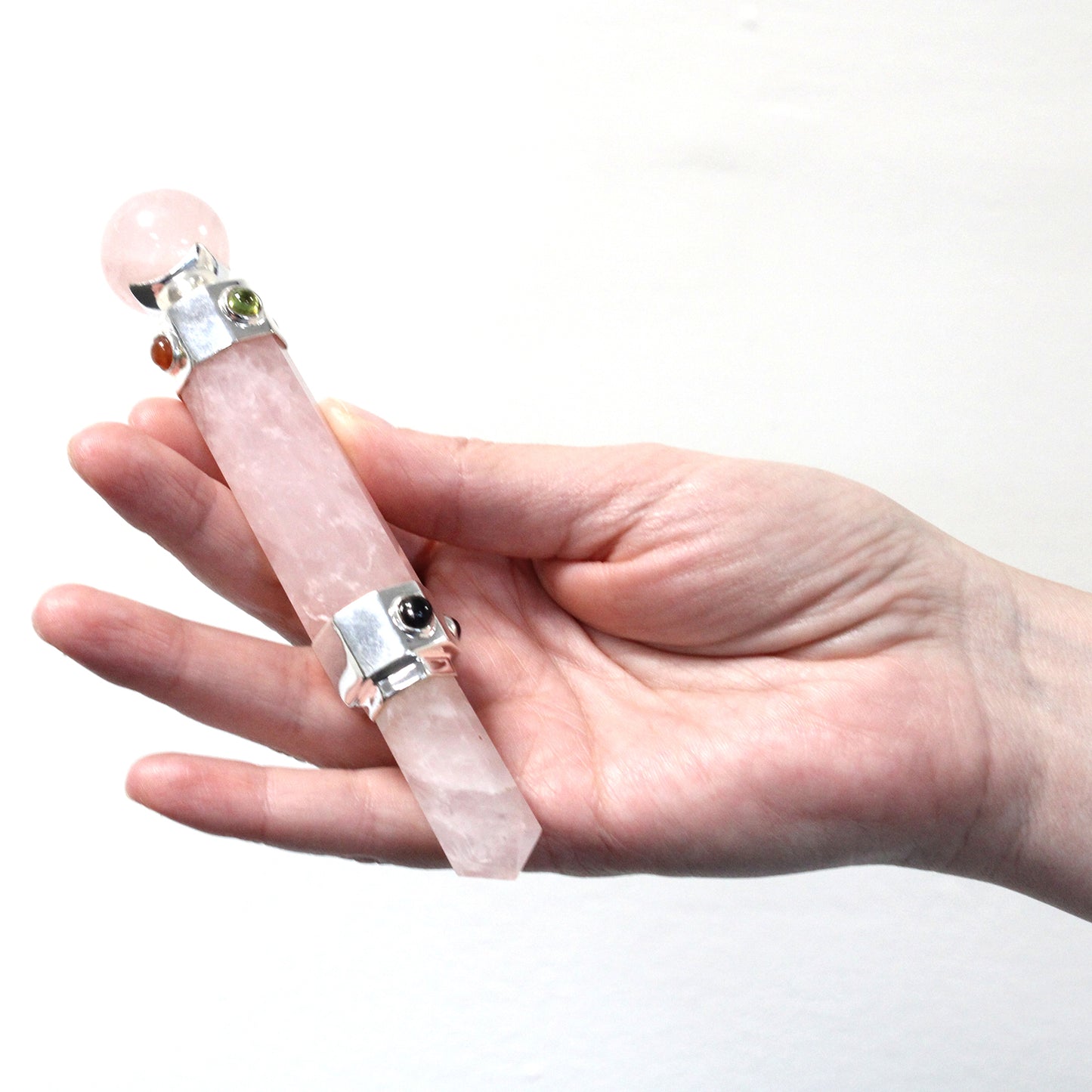 Sechseckiger Kristallheilstab - 12 cm - Rosenquarz