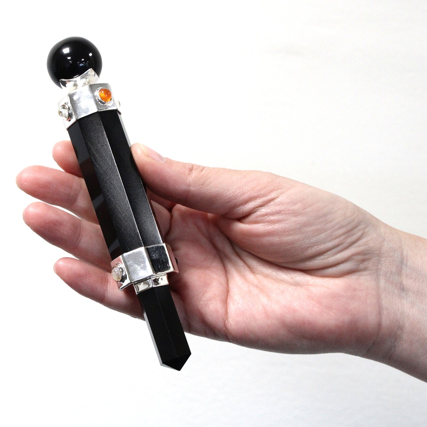 Sechseckiger Kristallheilstab - 12 cm - Schwarzer Achat