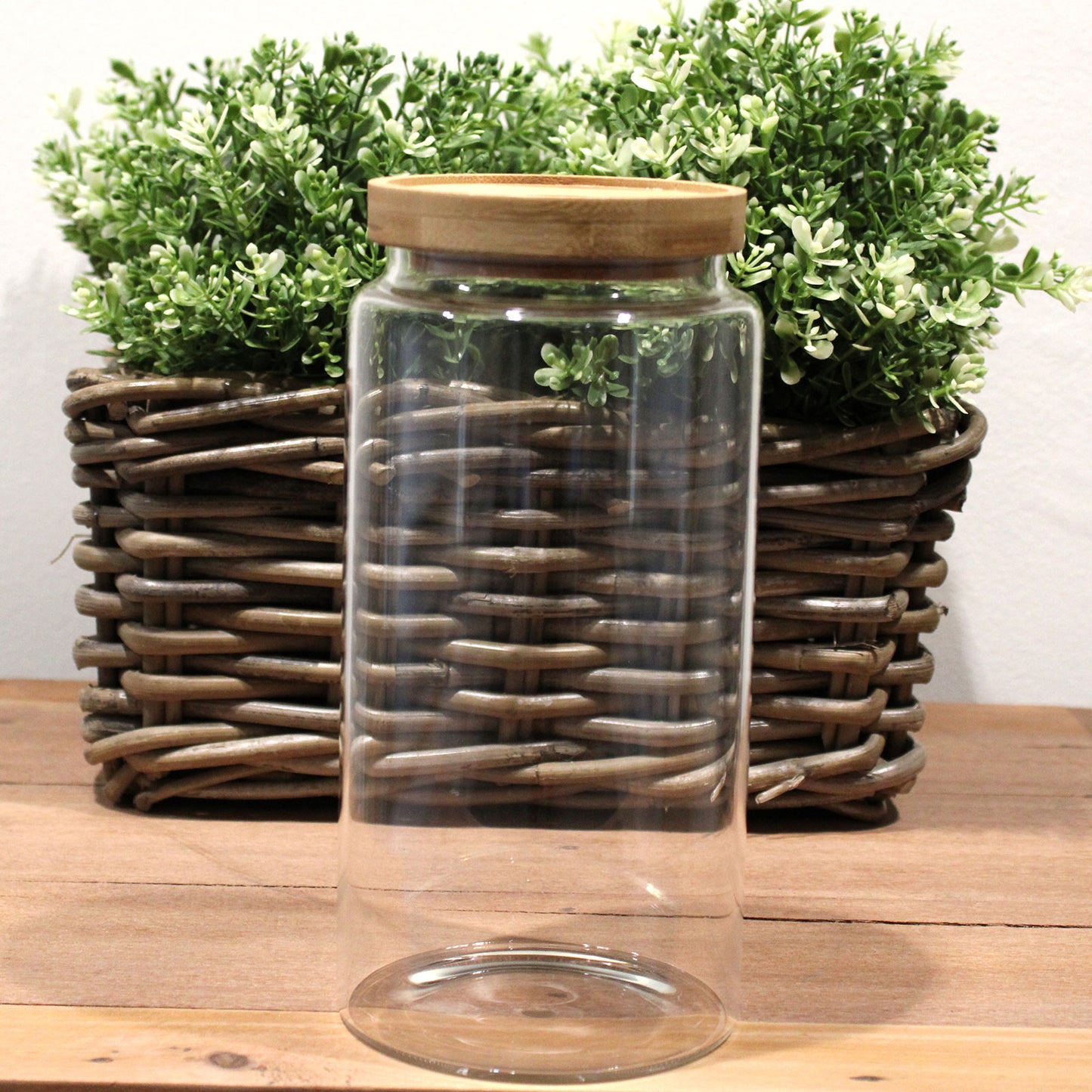 Glasgefäß mit Bambusdeckel - 20cm