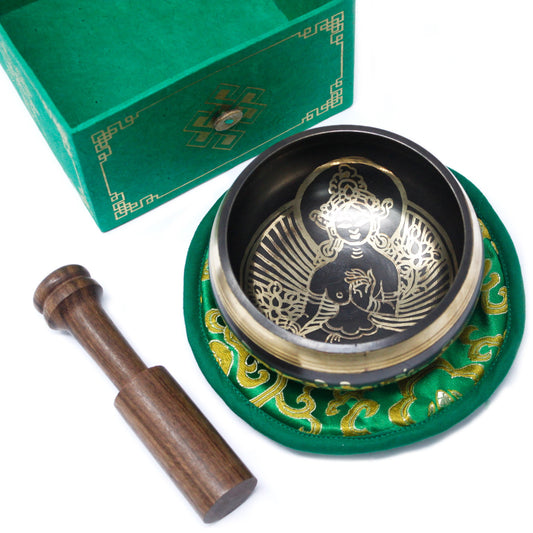 Tibetisches Klangschalen-Set – Grüne Tara 10 cm (mindestens 400 g)
