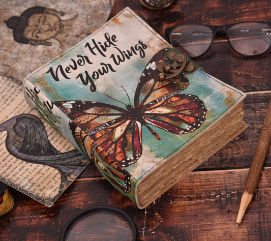 Ledernotizbuch „Never Hide Your Wings“