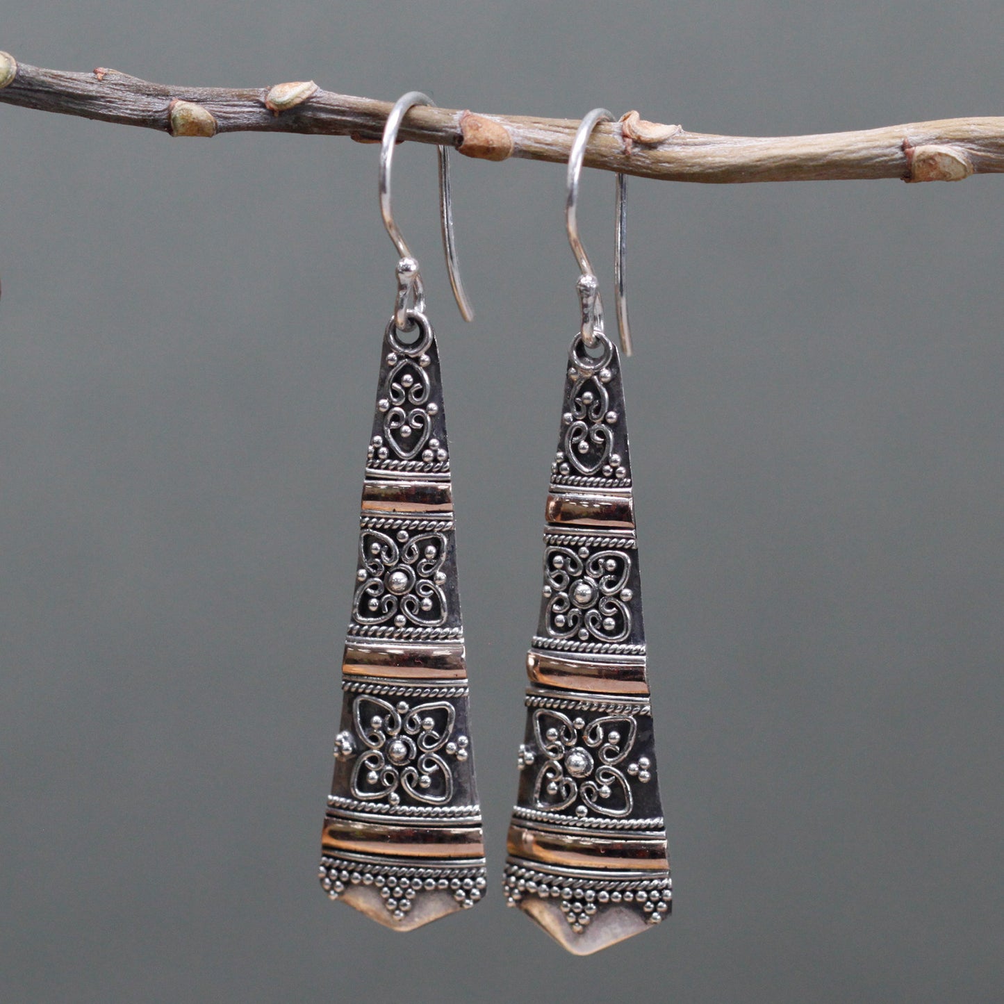 Silber- und Goldohrring - Tribal Drops